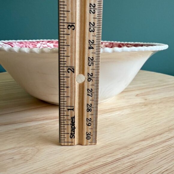 Wood & Sons Aquila Pink Round 8.25" Serving Bowl Gadroon Edge Floral Border & Bi - Picture 5 of 10